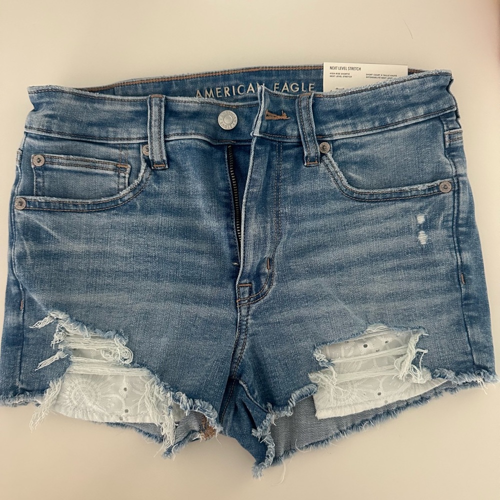 American Eagle Outfitters Blue Distressed Jean Shorts